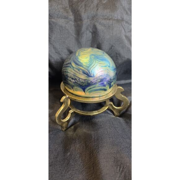 Robert Eickholt Aurene Iridescent Swirl Glass Paperweight 1980 Not With Stand